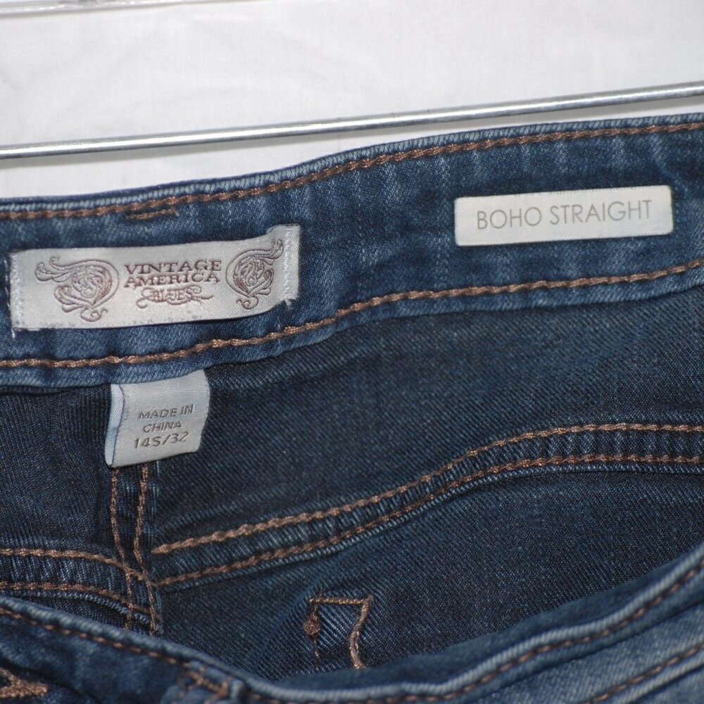 Vintage America Boho Straight Missy 14S/32 Dark Wash Blue Jeans EUC Country - Picture 4 of 9